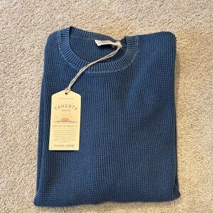 Faherty Sunwashed Crewneck navy blue mens Sweater NWT